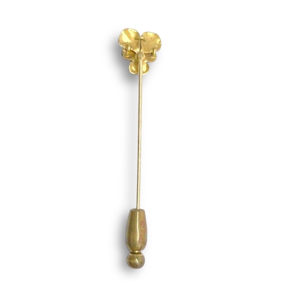 Antique 14K Gold Enamel Pansy Stickpin with Pearl | Edwardian Newark Era Jewelry - Picture 4 of 11